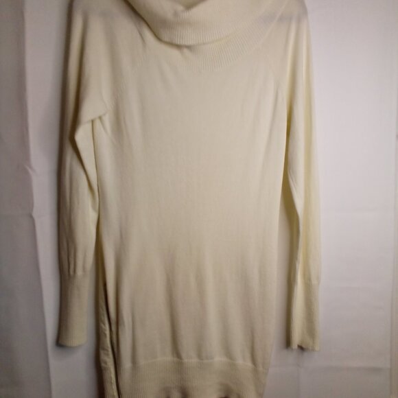 Guess Sweater Tunic Women L Long Sleeve Cowl Neck Zip Sides Off White - Picture 2 of 16